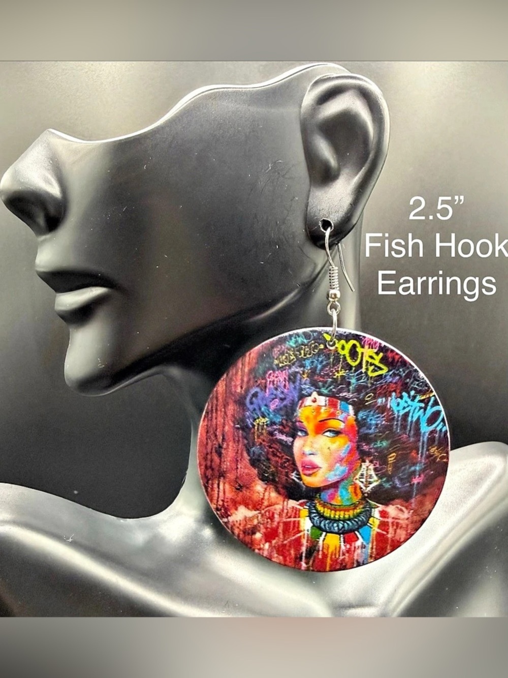 Graphic Artwork Fish Hook Earrings